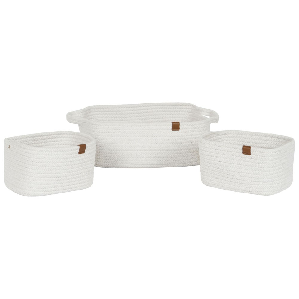 Set de basket Home ESPRIT Blanc Moderne 34 x 25 x 14 cm (3 Pièces)