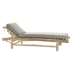 Sun-lounger DKD Home Decor Natural Teak Polyester Light grey (209 x 86 x 35 cm)