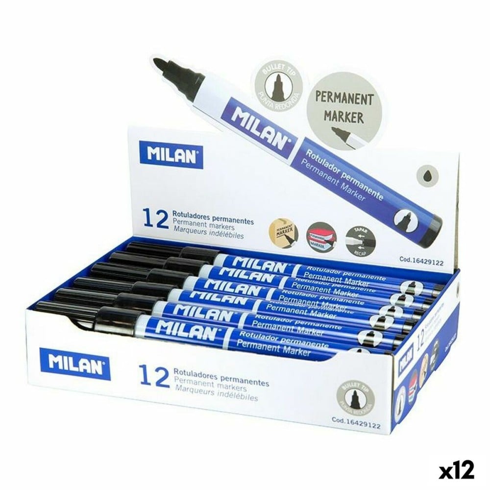 Set of Felt Tip Pens Milan Black 4 mm (12 Units)