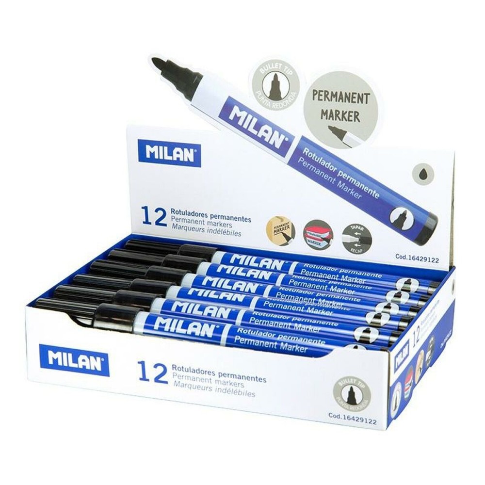 Set of Felt Tip Pens Milan Black 4 mm (12 Units)