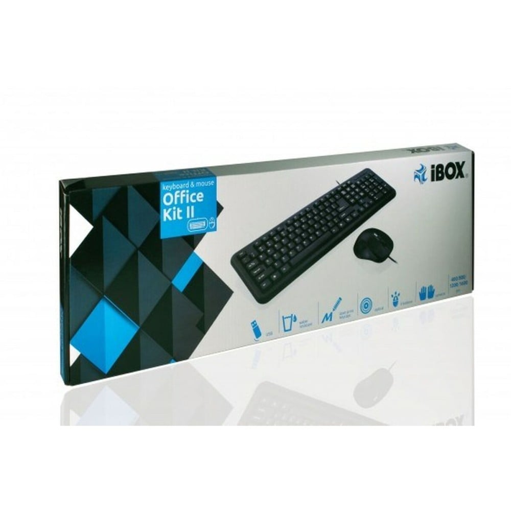 clavier et souris Ibox OFFICE KIT II Noir Monochrome Anglais QWERTY