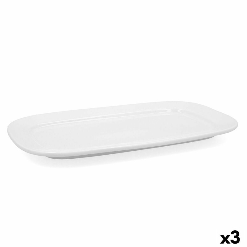 Plat à Gratin Bidasoa Glacial Blanc Céramique 36 x 21 cm (3 Unités) (Pack 3x)