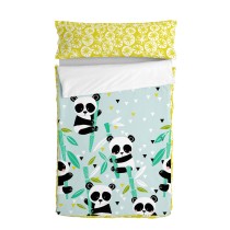 Housse de couette non rembourrée HappyFriday Moshi Moshi Panda garden blue Bleu 90 x 200 cm