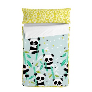 Quilt Cover without Filling HappyFriday Moshi Moshi Panda garden blue Blue 90 x 200 cm