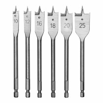 Spool set Workpro 10, 12, 16, 18, 20, 25 mm Carbon steel Spade Wood 6 Pieces