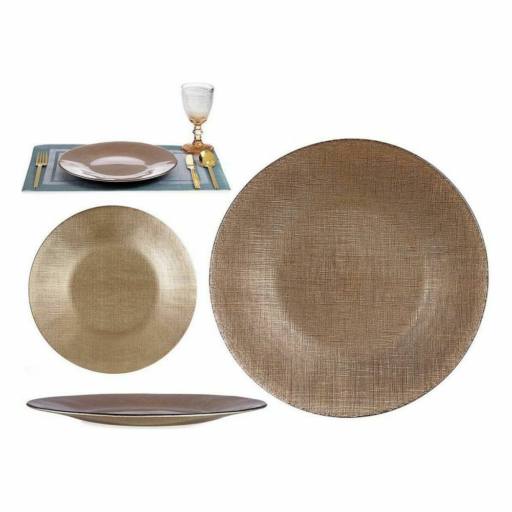 Assiette plate Vivalto 323928P Doré verre 27 x 2 x 27 cm (6 Unités)