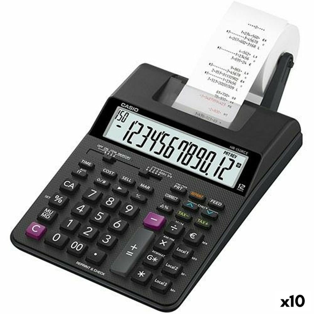 Calculatrice d’impression Casio HR-150RCE Noir (10 Unités)