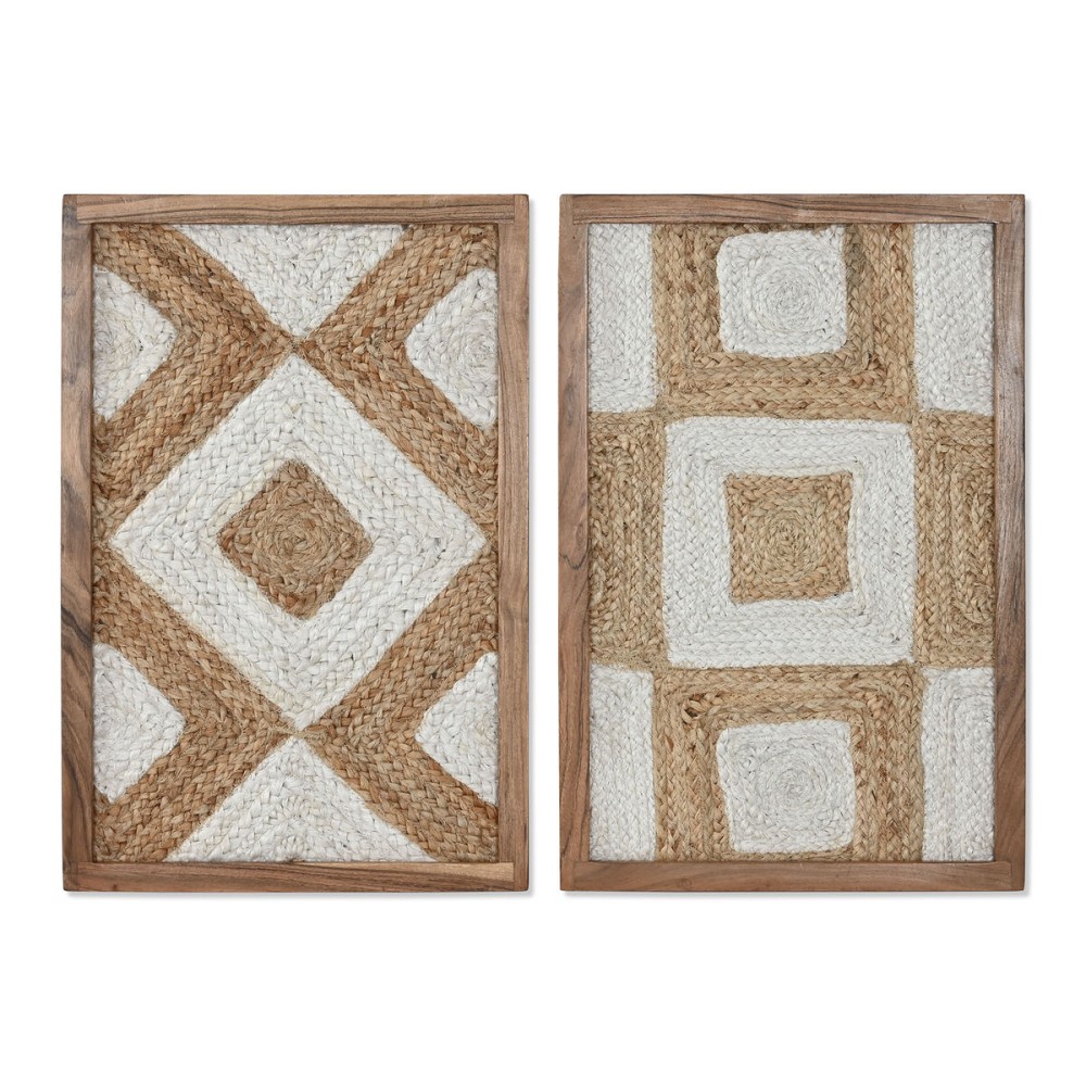 Cadre Home ESPRIT Blanc Naturel Géométrique Boho 40 x 3 x 60 cm (2 Unités)