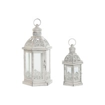 Lampadaire Home ESPRIT Blanc Métal Verre Shabby Chic Finition vieillie 18 x 16 x 35 cm (2 Pièces)