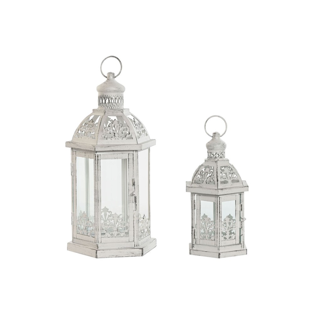 Lampadaire Home ESPRIT Blanc Métal Verre Shabby Chic Finition vieillie 18 x 16 x 35 cm (2 Pièces)