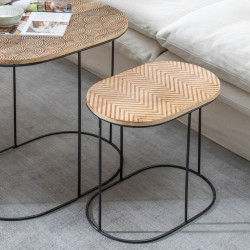 Table d'appoint 60 x 39,5 x 60 cm Naturel Noir Métal Bois (2 Unités)