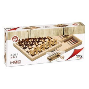 Satz mit 3 Brettspielen Cayro 648 Holz 29 x 29 cm 3 in 1 Schach Backgamon Dame