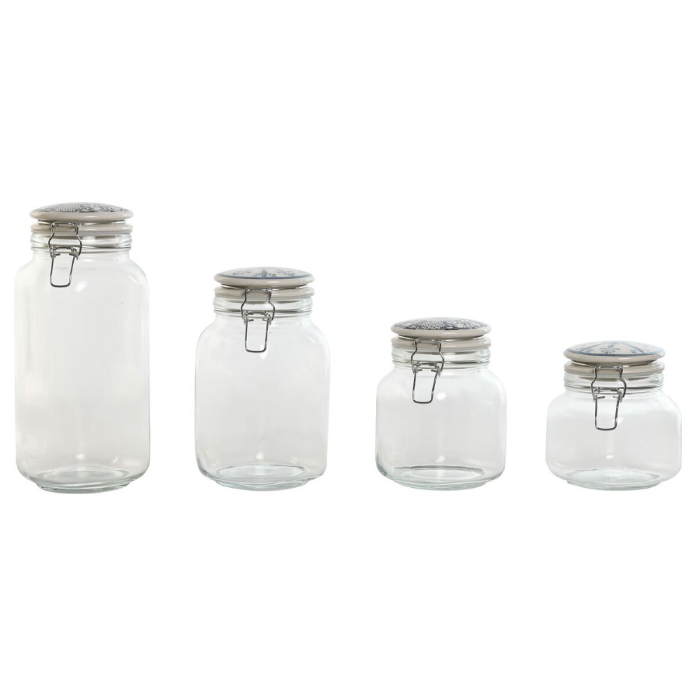 Set mit 4 Kanistern Home ESPRIT Blau Weiß Metall Silikon Kristall Steingut 800 ml 1 L 1,5 L 2,2 L 4 Stücke