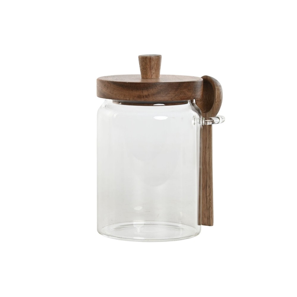 Boîte Home ESPRIT Marron Transparent Acacia Verre Borosilicaté 650 ml