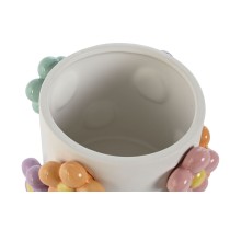 Cache-pot Home ESPRIT Blanc Multicouleur Dolomite Fleurs 17 x 17 x 14,5 cm