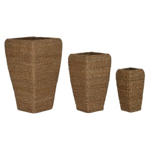 Set de pots de fleurs Home ESPRIT Naturel Métal Fibre naturelle 40 x 40 x 70 cm (3 Pièces)