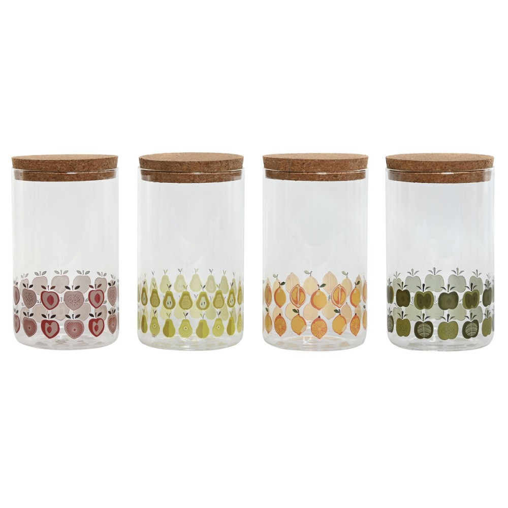 Boîte Home ESPRIT Jaune Vert Naturel Liège Silicone Verre Borosilicaté Shabby Chic 1 L (4 Unités)