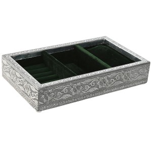 Jewelry box Home ESPRIT Green Silver Wood Aluminium 25 x 15 x 5 cm