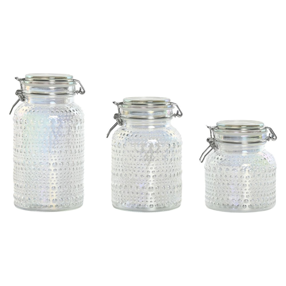 Set de 3 Boites Home ESPRIT Transparent Métal Verre 1,2 L 3 Pièces