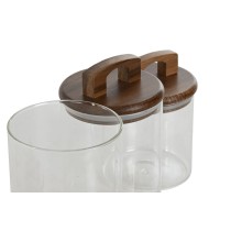 3 Tubs Home ESPRIT Brown Transparent Acacia Borosilicate Glass 650 ml 900 ml 1 L 3 Pieces