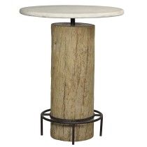 Side table Home ESPRIT White Natural Marble Teak 90 x 90 x 114 cm