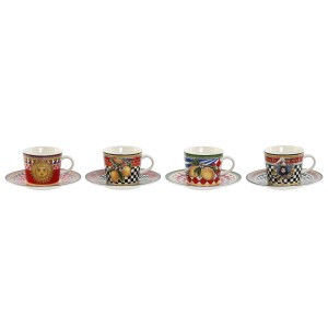 Lot de tasses avec soucoupes Home ESPRIT Jaune Rouge Porcelaine 12,5 x 12,5 x 1,5 cm (4 Unités)