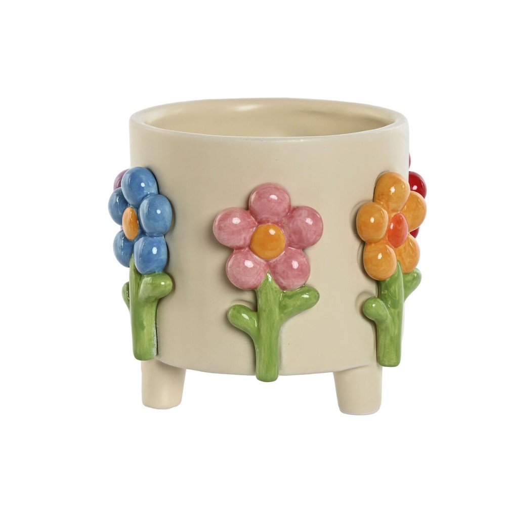 Planter Home ESPRIT Multicolour Cream Dolomite Flowers 20 x 20 x 18 cm