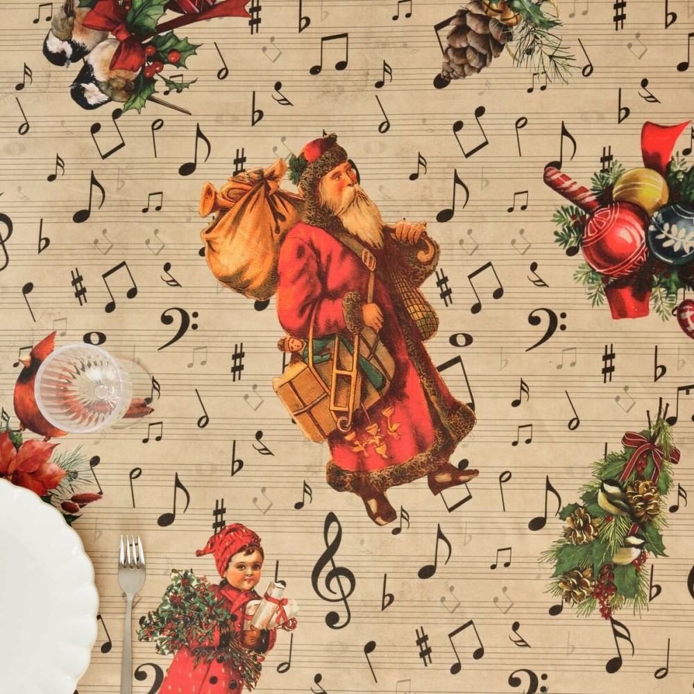 Nappe enduite antitache Belum Christmas Sheet Music Noir Rouge Vert Lin 200 x 150 cm