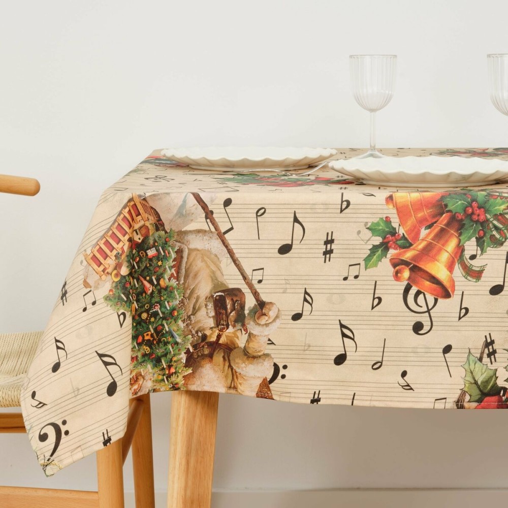 Stain-proof resined tablecloth Belum Christmas Sheet Music Black Red Green Linen 150 x 150 cm