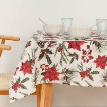 Stain-proof resined tablecloth Belum Christmas Flowers Red Green Natural 150 x 150 cm