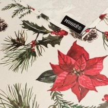 Nappe enduite antitache Belum Christmas Flowers Rouge Vert Naturel 150 x 150 cm