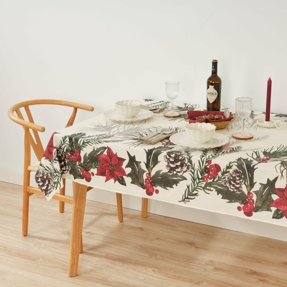 Stain-proof resined tablecloth Belum Christmas Flowers White Brown Red Green 150 x 150 cm