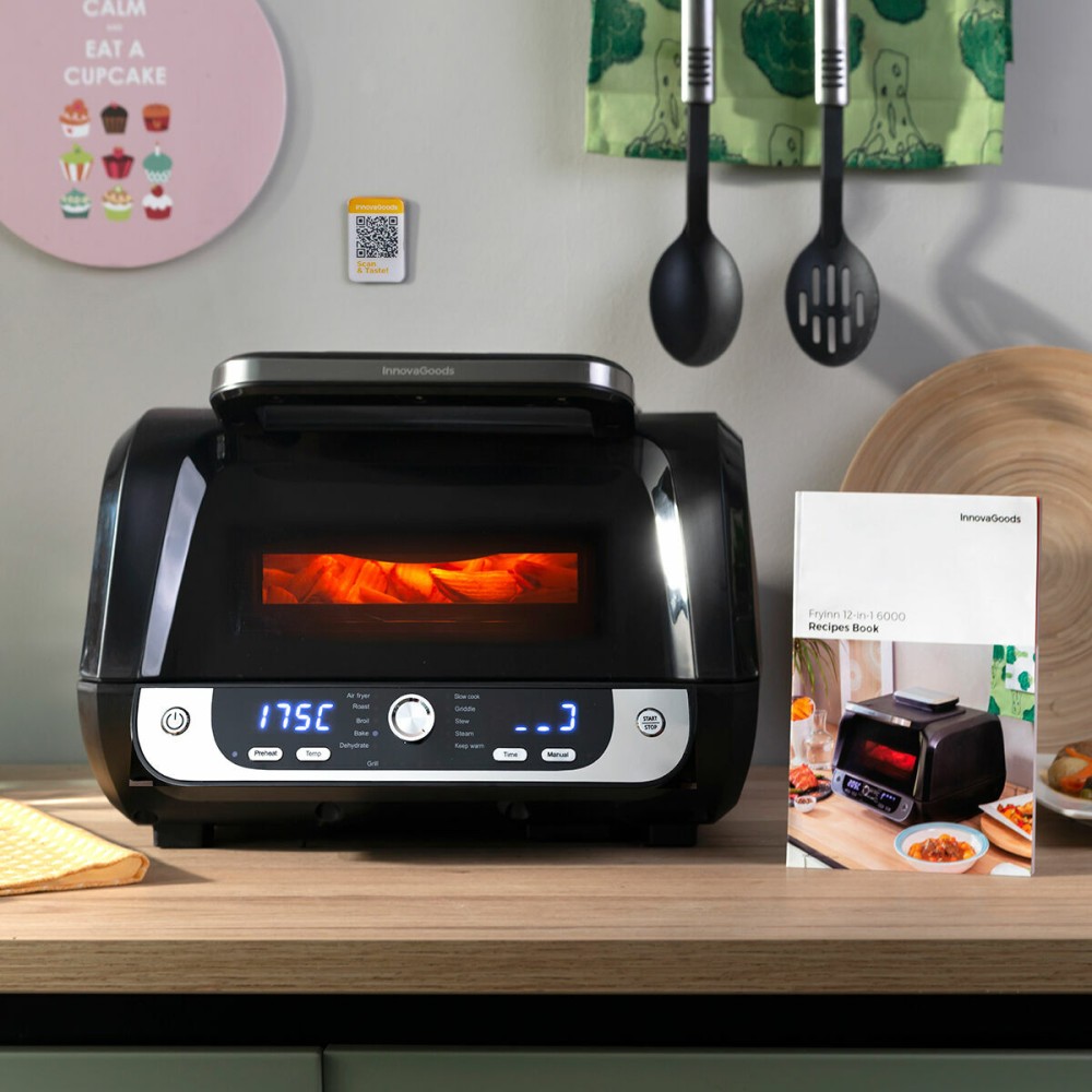 Air Fryer with Grill, Accessories and Recipe Book InnovaGoods Fryinn 12-in-1 6000 Black Steel 3400 W 6 L