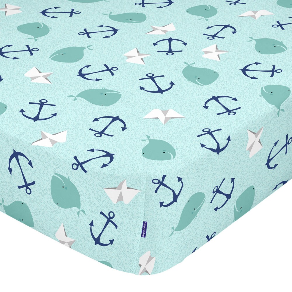 Fitted bottom sheet HappyFriday Moshi Moshi Whale Multicolour 70 x 140 x 14 cm