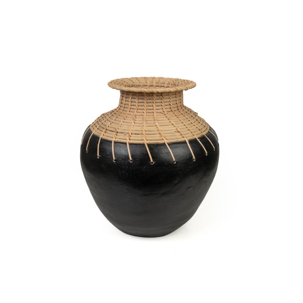 Blumenvase Romimex Schwarz natürlich aus Keramik Rattan 25 x 30 x 25 cm