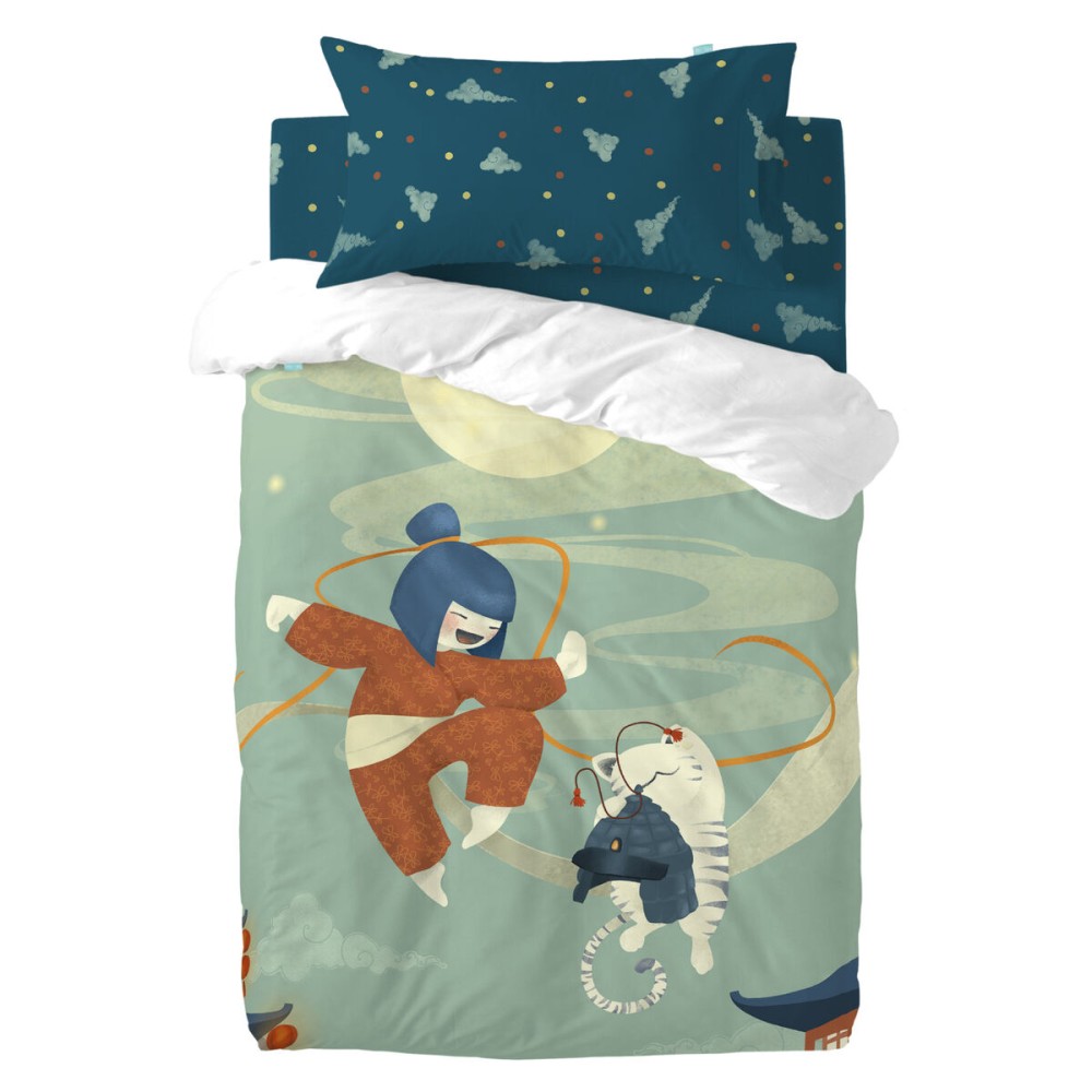 Duvet cover set HappyFriday Mr Fox The warrior Multicolour Baby Crib 2 Pieces