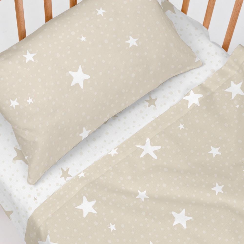 Jeu de draps HappyFriday Basic Kids Little star Beige Lit de bébé 2 Pièces