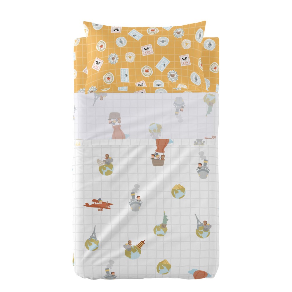 Jeu de draps HappyFriday Mr Fox World Trip Multicouleur Lit de bébé 2 Pièces