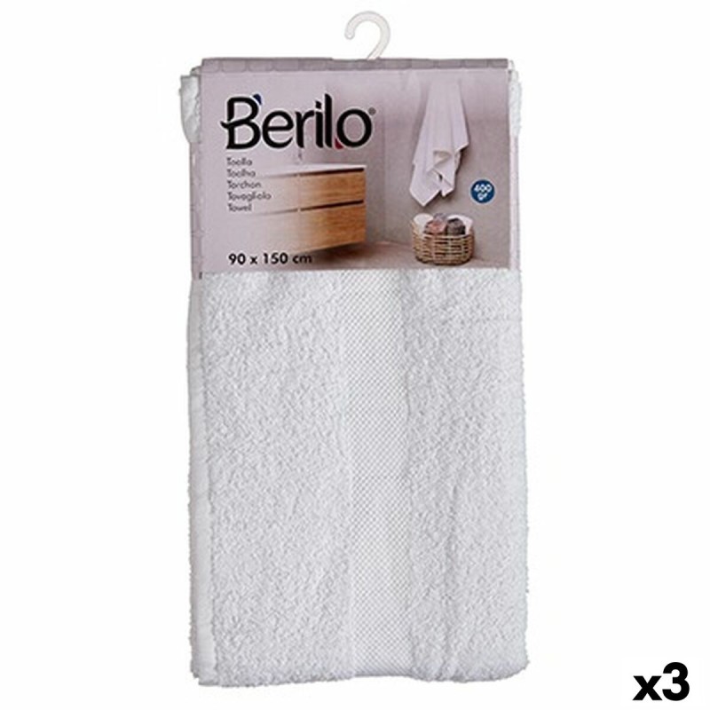 Serviette de toilette 90 x 150 cm Blanc (3 Unités)