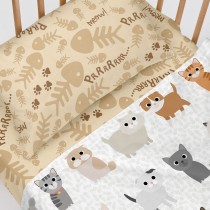 Drap housse HappyFriday MR FOX Beige Multicouleur 60 x 120 x 14 cm