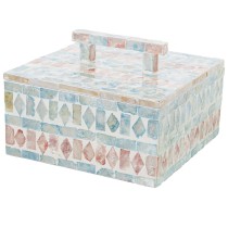 Dekorative Box Alexandra House Living Bunt Rattan Perlmutt 16 x 7 x 16 cm