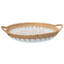 Schale Alexandra House Living Bunt Rattan Perlmutt kreisförmig 40 x 5 x 33 cm