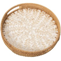 Tray Alexandra House Living Multicolour Rattan Mother of pearl Circular 33 x 35 x 33 cm