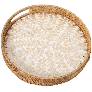 Schale Alexandra House Living Bunt Rattan Perlmutt kreisförmig 33 x 35 x 33 cm