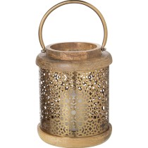 Lantern Alexandra House Living Golden Wood 18 x 25 x 18 cm