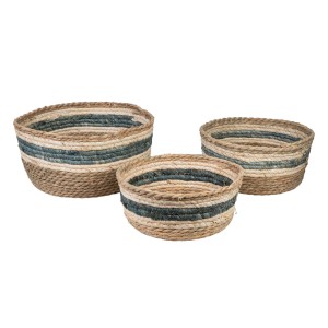 Lot de paniers Romimex Bleu Fibre naturelle Rayures 24 x 11 x 24 cm 3 Pièces