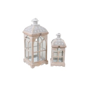 Lantern set Romimex White Wood Metal 24 x 59 x 24 cm 2 Pieces