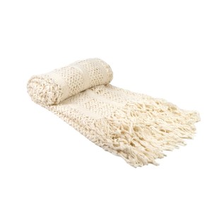 Blanket Romimex White With tassles 130 x 200 x 1 cm