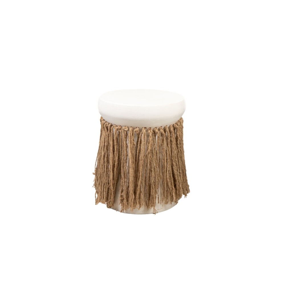 Stool Romimex White Ceramic Natural Fibre 35 x 45 x 35 cm