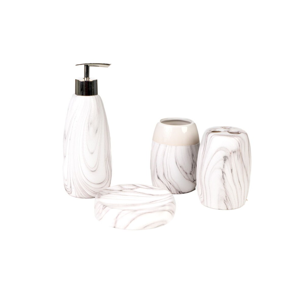 Bath Set Romimex White Grey Ceramic 12 x 34 x 12 cm 4 Pieces